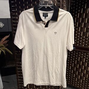 Brixton Off-White Polo with Black and Gold Collar Size L